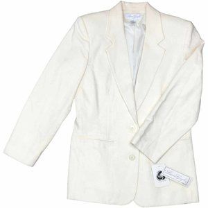 Laura Gayle Women's Petite sz 4 Wool Blend Cream Notched Collar 2 Button Blazer